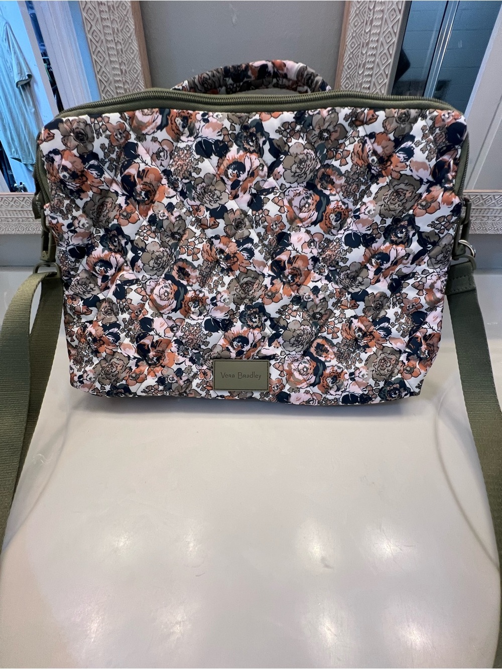 Vera Bradley Floral Quilted Laptop Bag - Pink & Olive